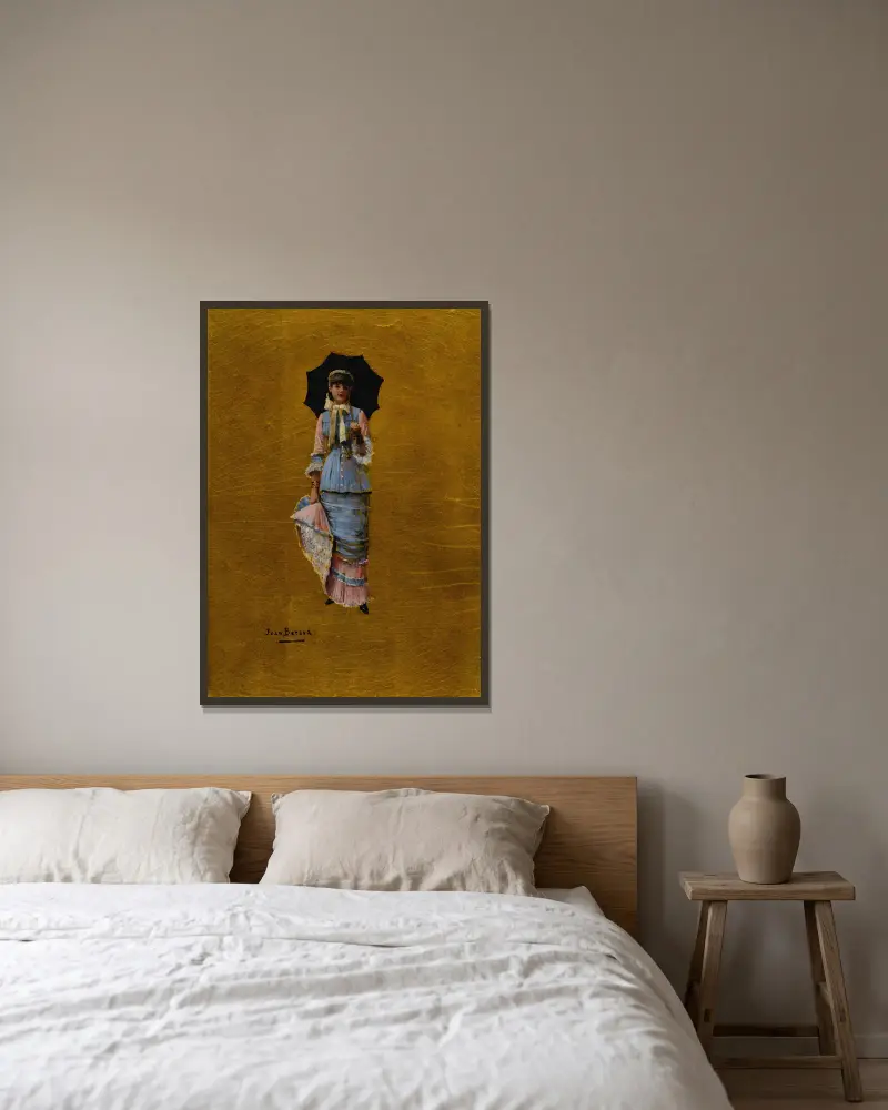 Jeune femme a l’ombrelle av Jean Béraud inramad på en vägg
