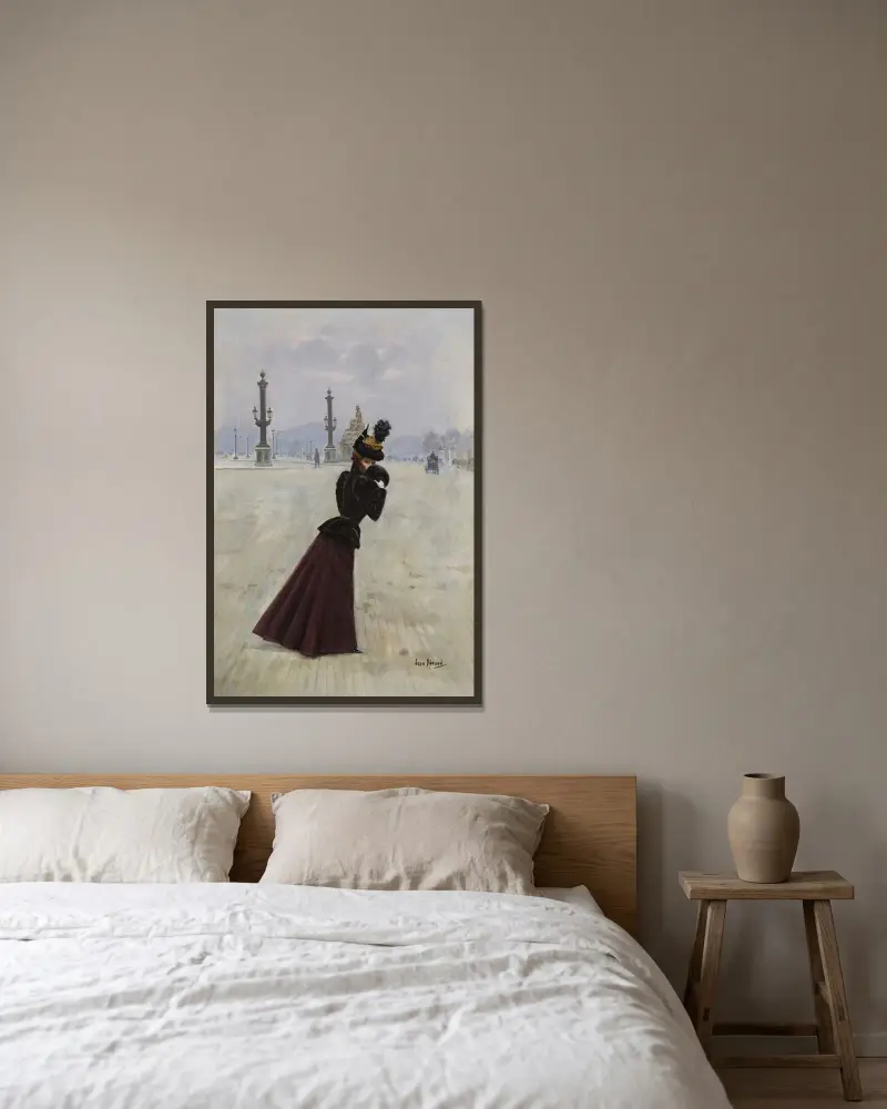 Ung kvinna, Place de la Concorde av Jean Béraud inramad på en vägg