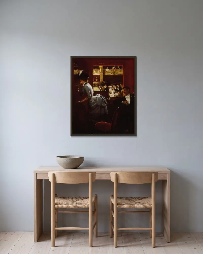 Badkaret, på Théâtre des Variétés av Jean Béraud inramad på en vägg