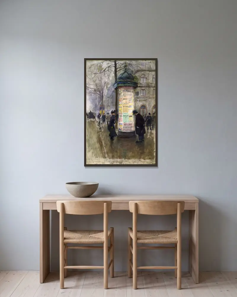 Die Morris-Säule von Jean Béraud gerahmt an einer Wand