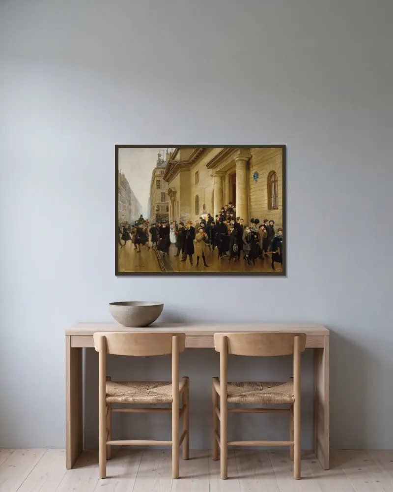 La sortie du lycée Condorcet av Jean Béraud inramad på en vägg