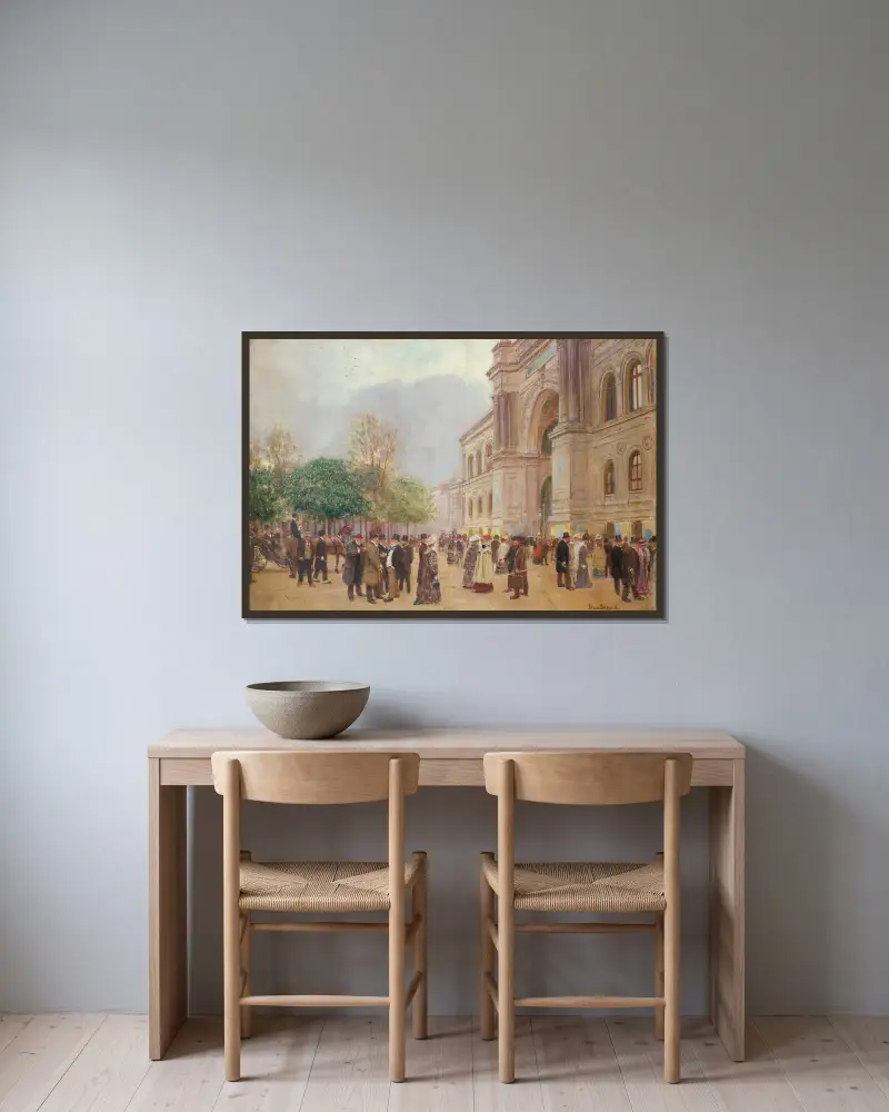 Utgången från salongen i Industripalatset av Jean Béraud inramad på en vägg