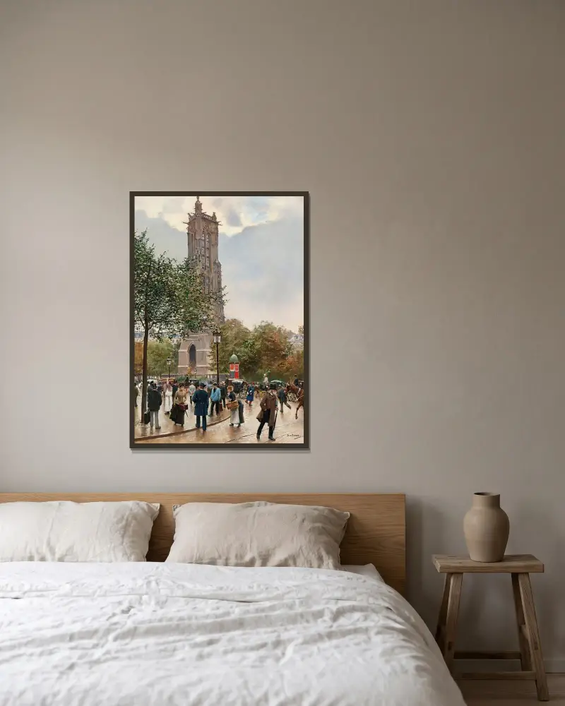 La Tour Saint Jacques av Jean Béraud inramad på en vägg