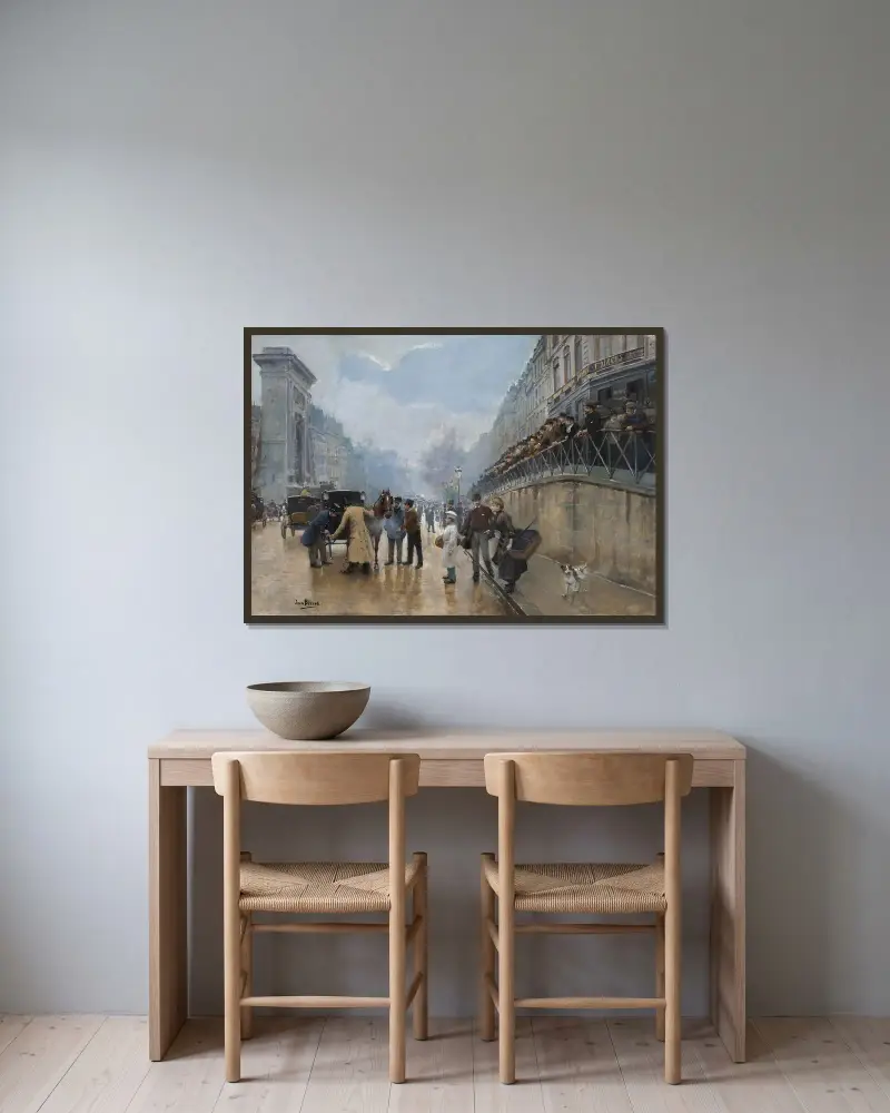Olyckan; Porte Saint-Denis av Jean Béraud inramad på en vägg