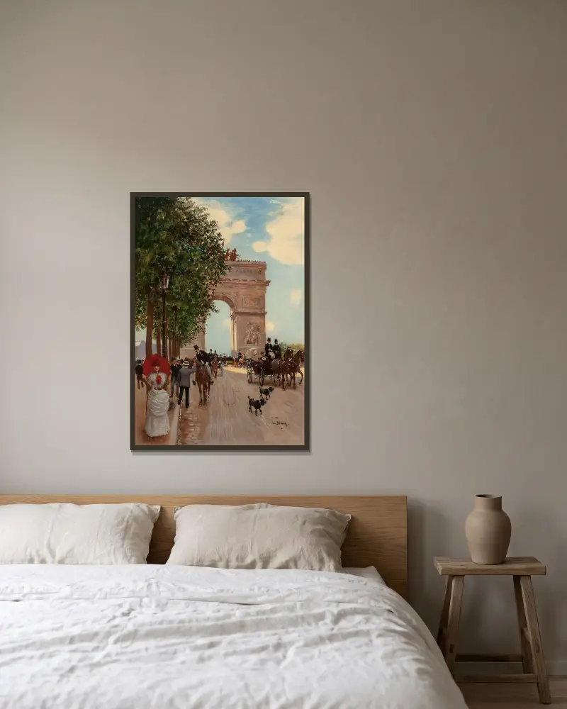 L’Arc de Triomphe, Champs-Elysées av Jean Béraud inramad på en vägg