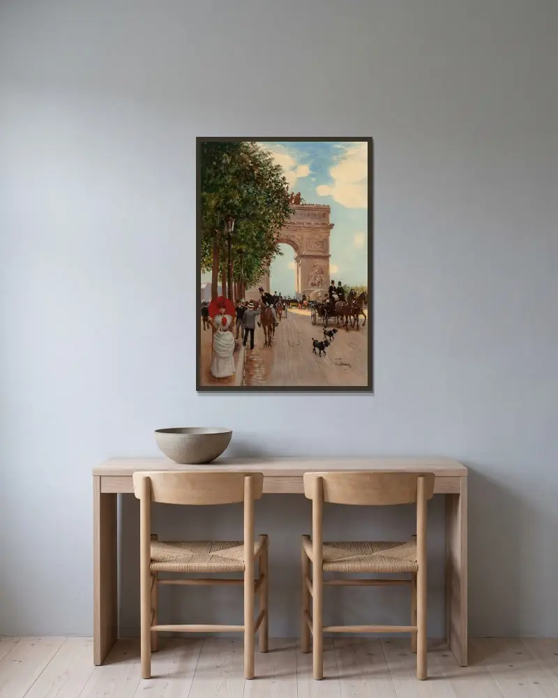 L’Arc de Triomphe, Champs-Elysées av Jean Béraud inramad på en vägg