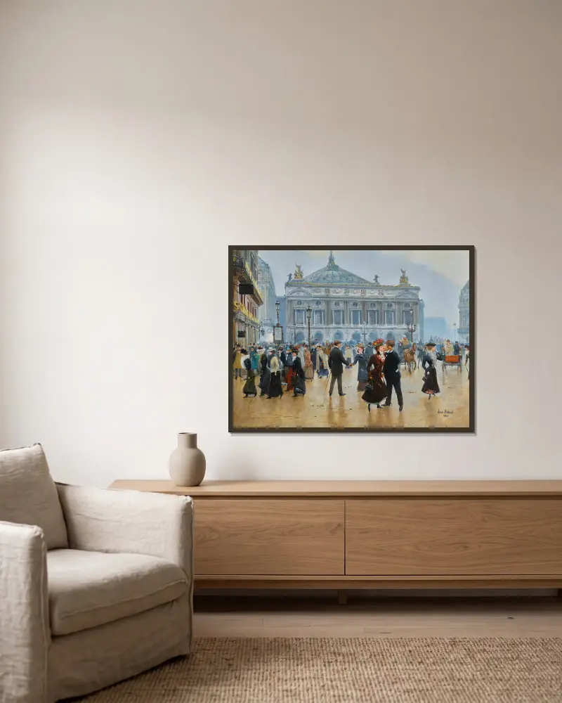 Die Ankunft der Midinettes von Jean Béraud gerahmt an einer Wand