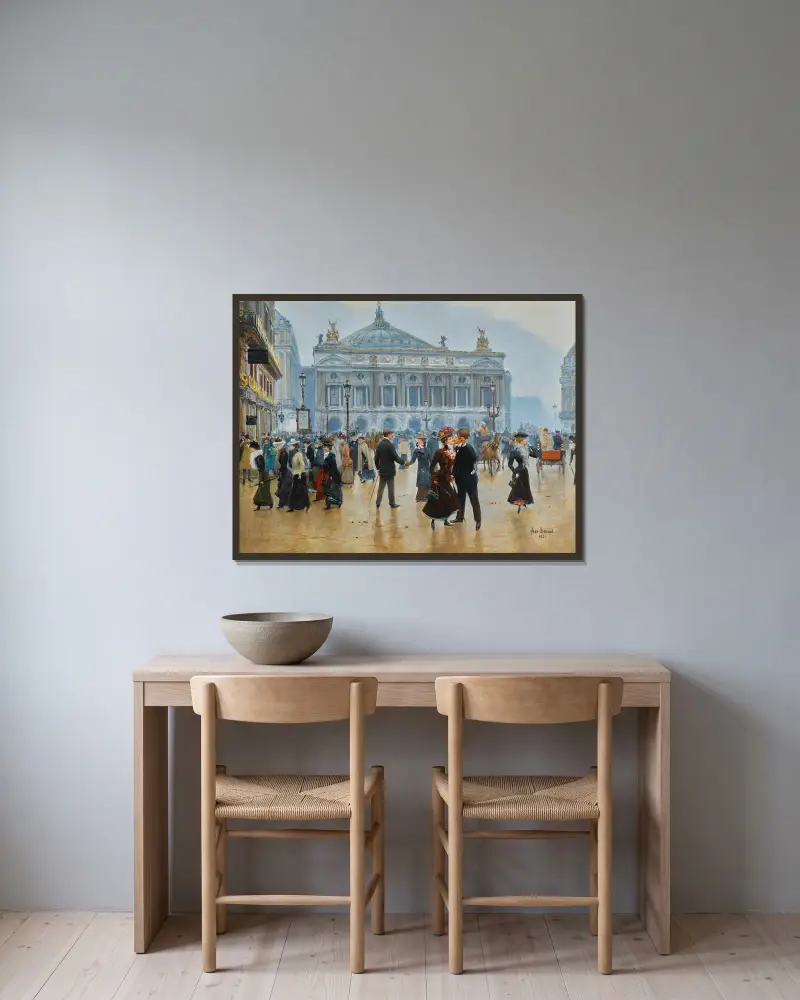 Die Ankunft der Midinettes von Jean Béraud gerahmt an einer Wand