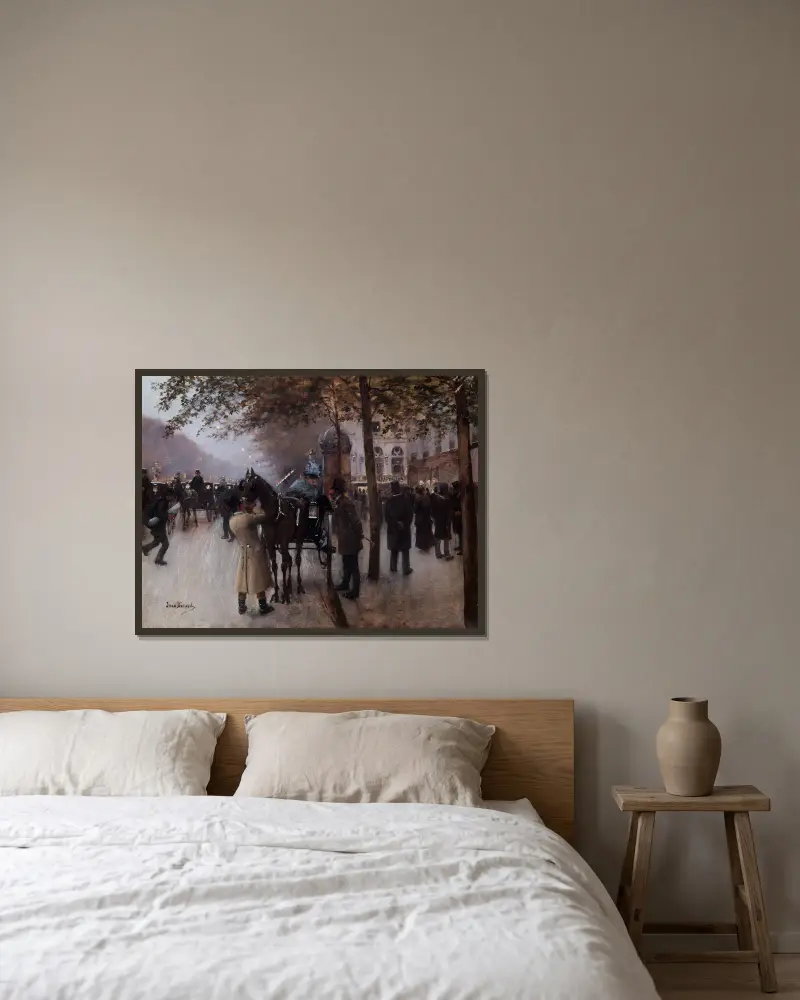 Le boulevard des Capucines, le soir, devant le Café Napolitain av Jean Béraud inramad på en vägg