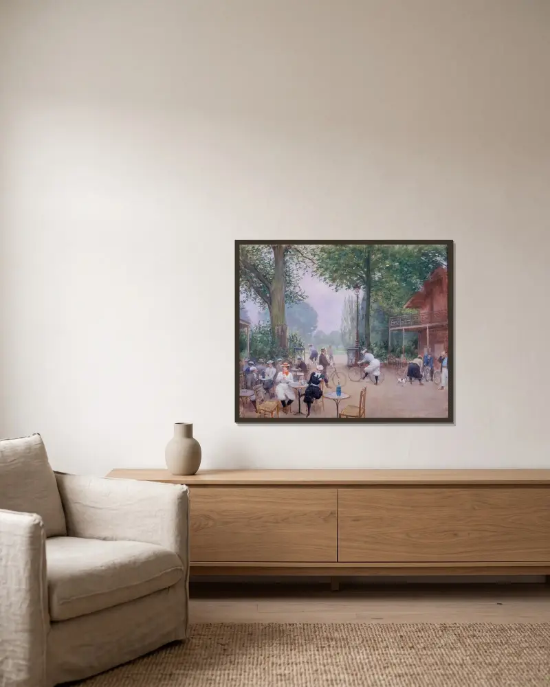 Le Chalet du Cycle au bois de Boulogne av Jean Béraud inramad på en vägg