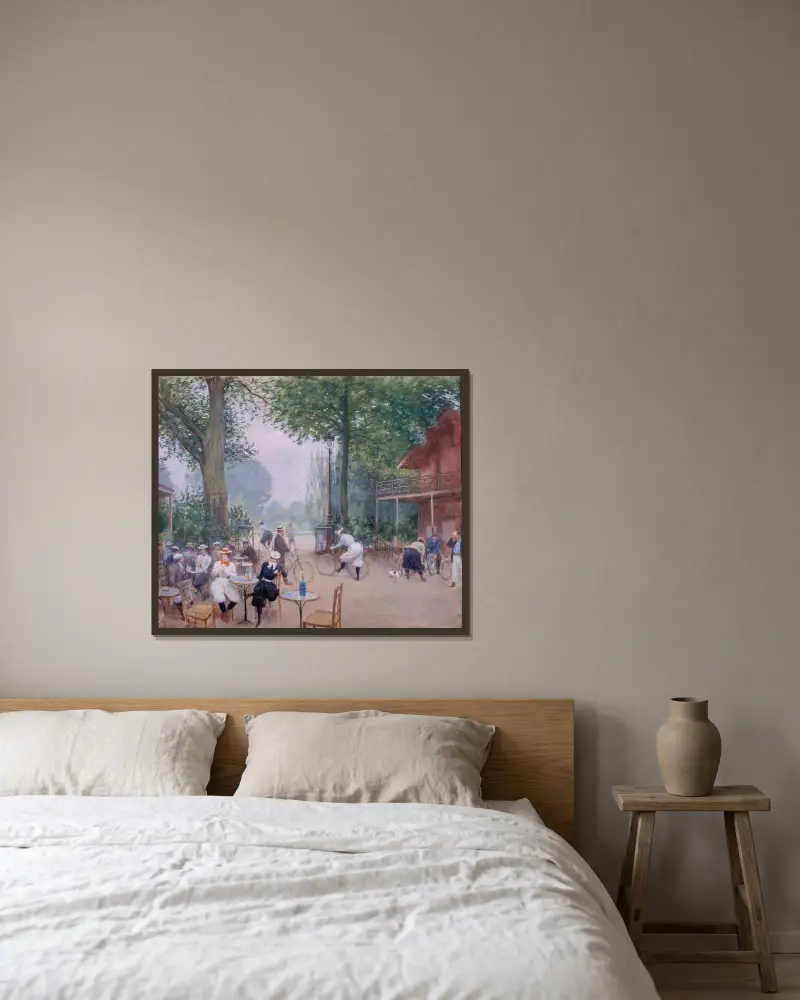 Le Chalet du Cycle au bois de Boulogne av Jean Béraud inramad på en vägg