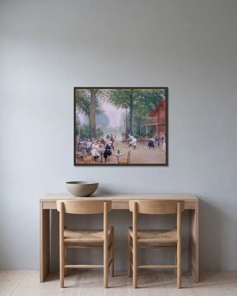Le Chalet du Cycle au bois de Boulogne av Jean Béraud inramad på en vägg