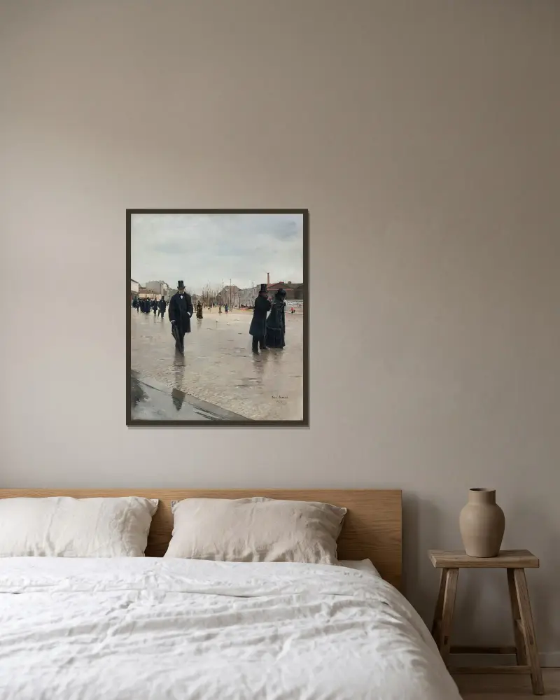 På väg från Montmartrekyrkogården av Jean Béraud inramad på en vägg