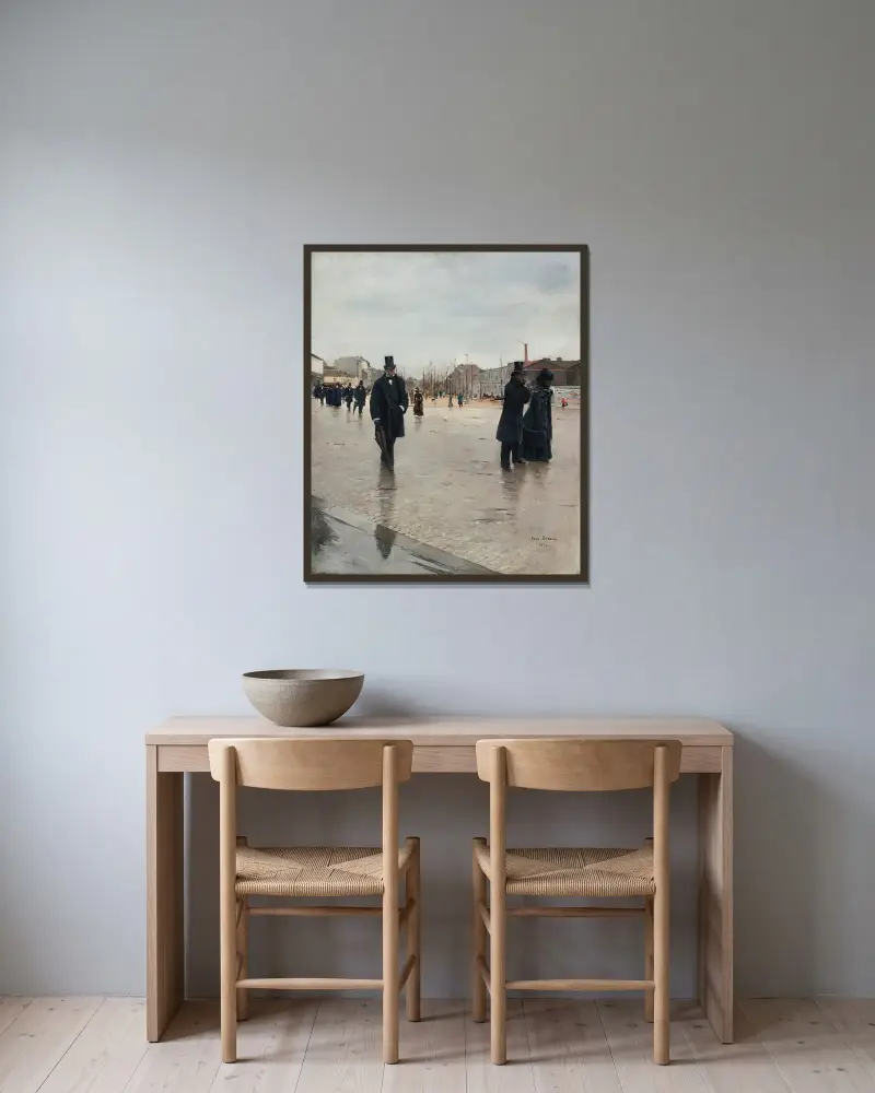 På väg från Montmartrekyrkogården av Jean Béraud inramad på en vägg