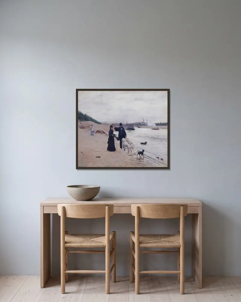 Seinens stränder av Jean Béraud inramad på en vägg