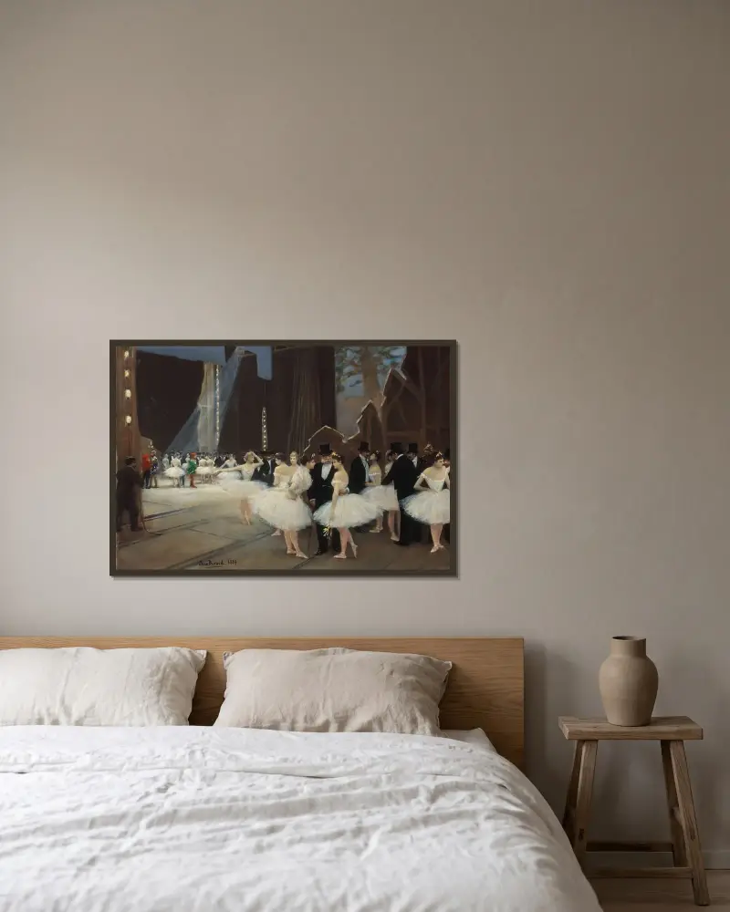Bakom kulisserna på Parisoperan av Jean Béraud inramad på en vägg