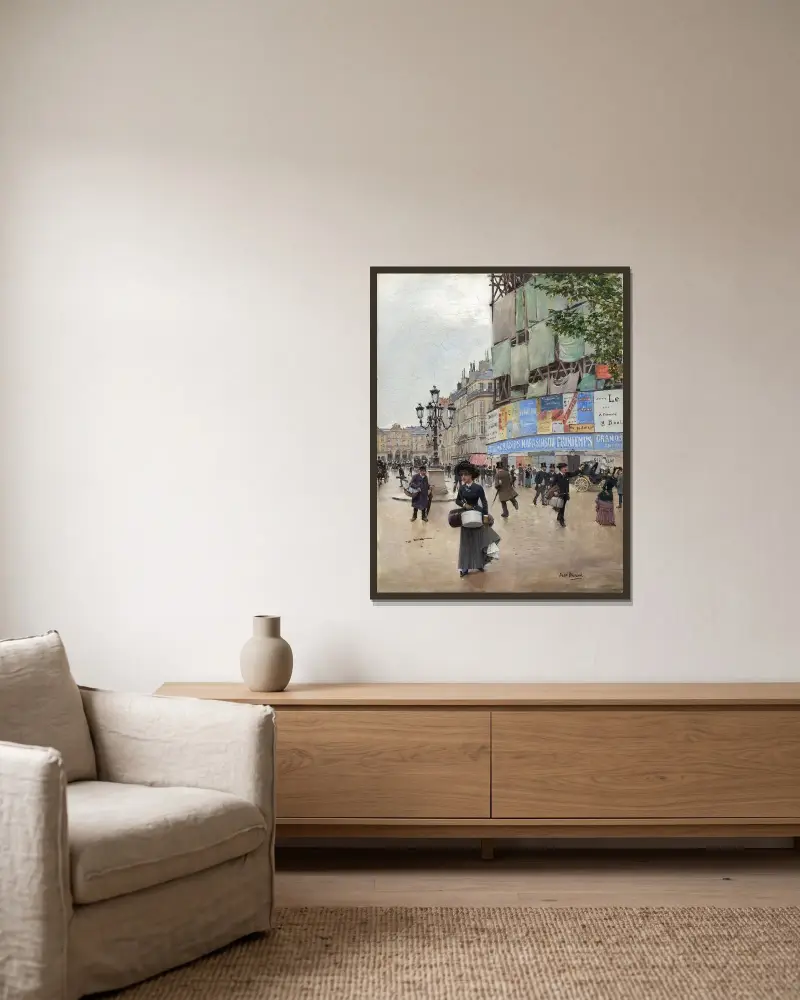 Paris,rue du Havre av Jean Béraud inramad på en vägg