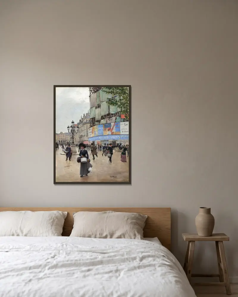 Paris,rue du Havre av Jean Béraud inramad på en vägg