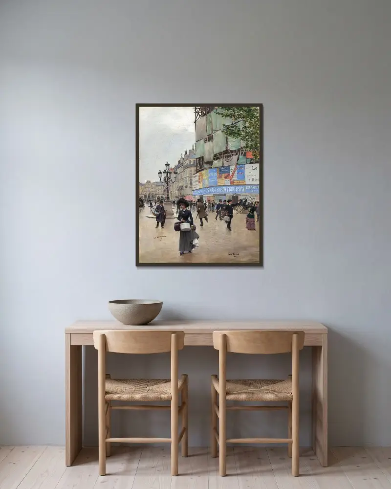 Paris,rue du Havre av Jean Béraud inramad på en vägg
