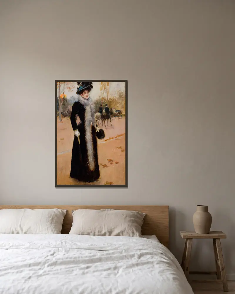 Parisienne au Bois. av Jean Béraud inramad på en vägg