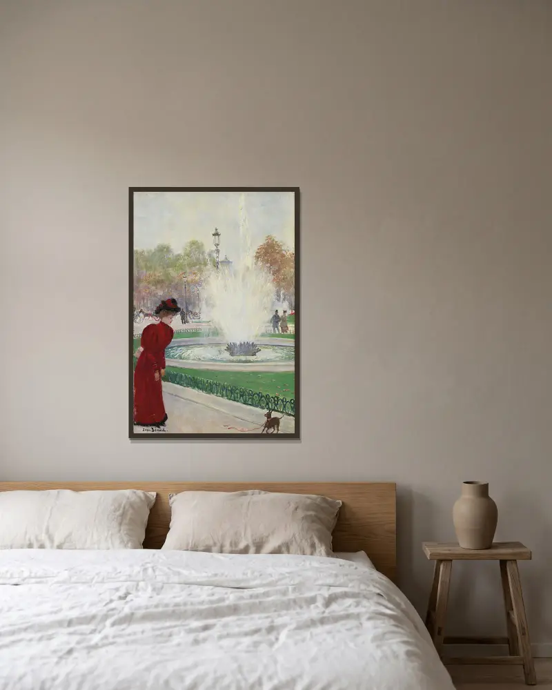 Parisienne au rond-point des Champs-Élysées av Jean Béraud inramad på en vägg