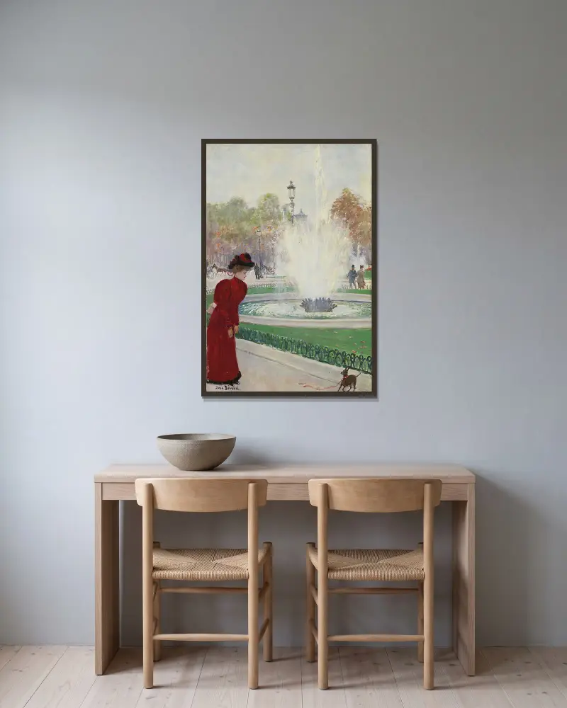 Parisienne au rond-point des Champs-Élysées av Jean Béraud inramad på en vägg