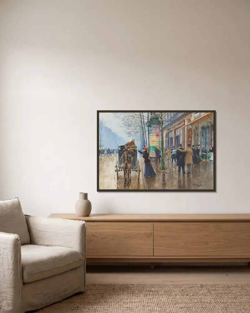 Parisiskt gatuliv av Jean Béraud inramad på en vägg