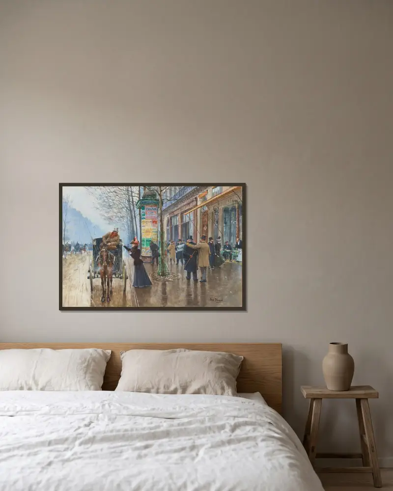 Parisiskt gatuliv av Jean Béraud inramad på en vägg