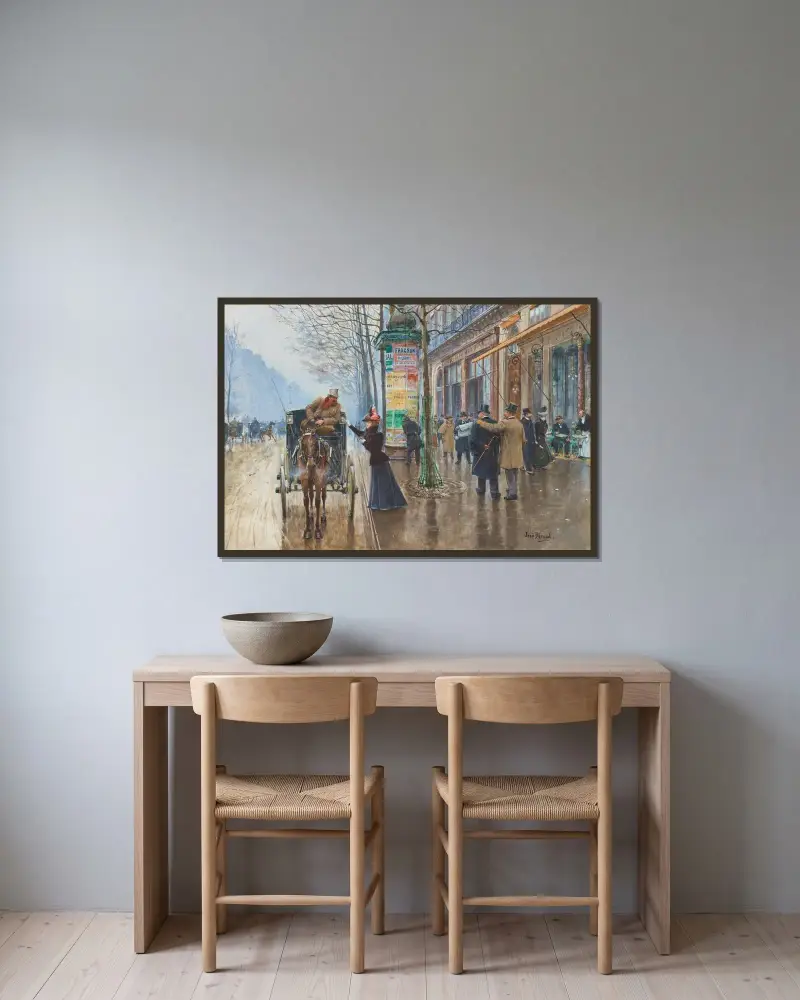 Parisiskt gatuliv av Jean Béraud inramad på en vägg