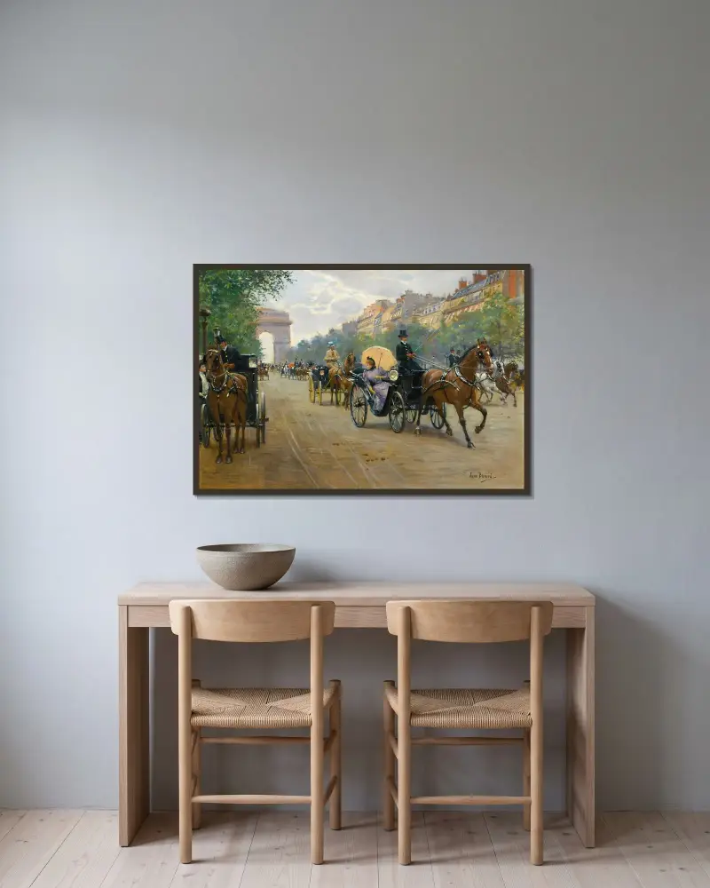 Scen på Champs-Élysées av Jean Béraud inramad på en vägg