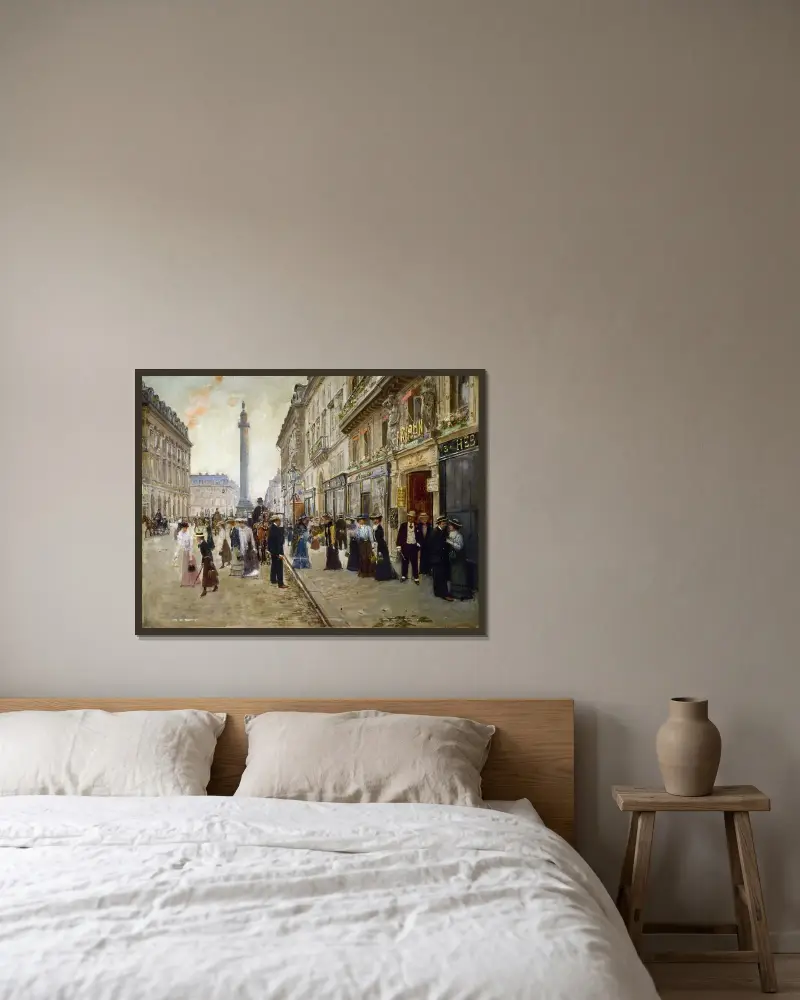 Arbetarnas utgång från Maison Paquin av Jean Béraud inramad på en vägg