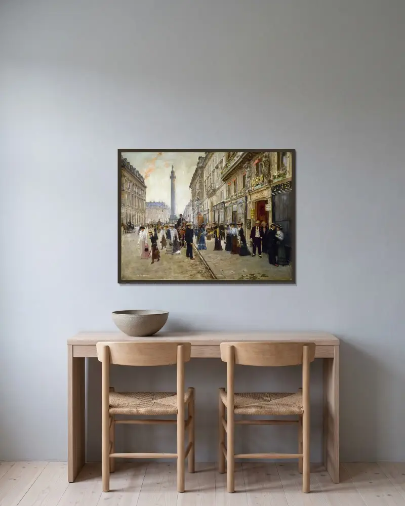 Arbetarnas utgång från Maison Paquin av Jean Béraud inramad på en vägg