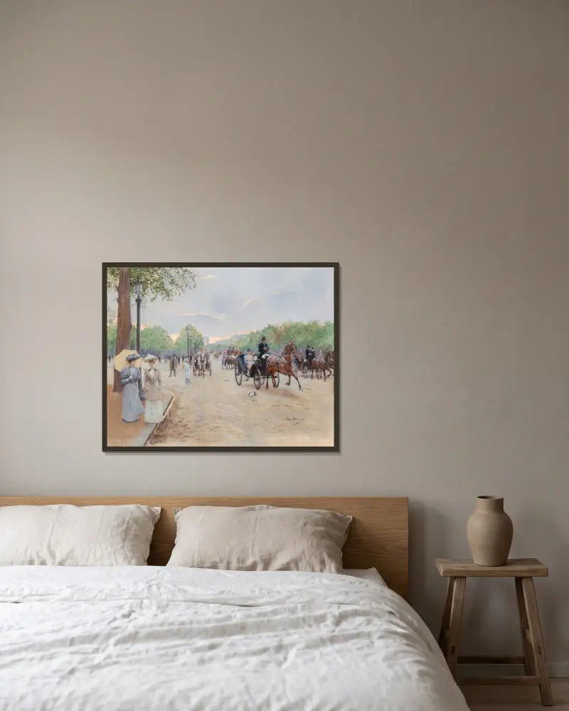På Champs-Élysées av Jean Béraud inramad på en vägg