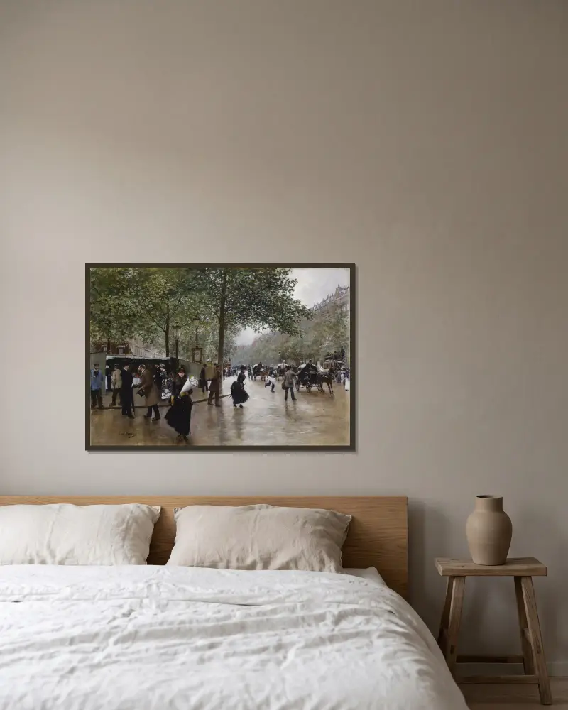 Sur les grands boulevards av Jean Béraud inramad på en vägg