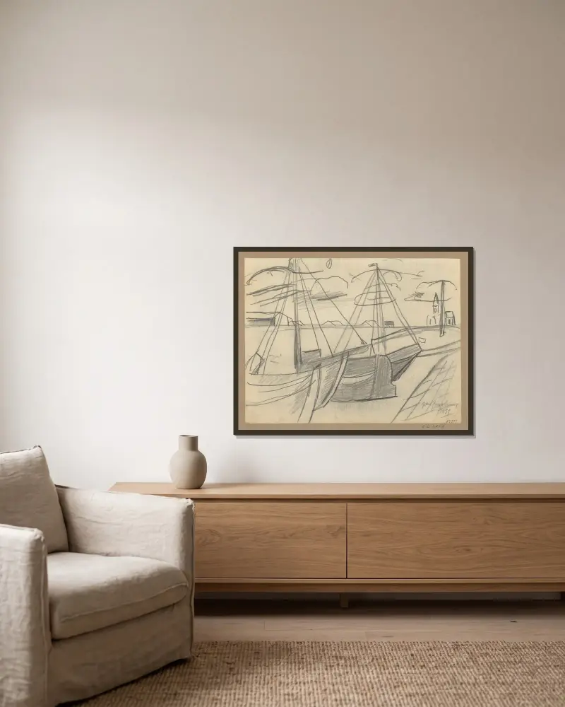 Boote, 1931 – Nr. 2 von Jean Brusselmans gerahmt an einer Wand