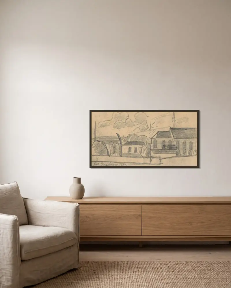 Landscape 2 av Jean Brusselmans inramad på en vägg
