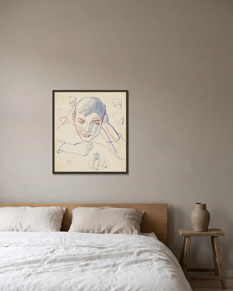 Studie von Köpfen – Nr. 1 von Jean Brusselmans gerahmt an einer Wand