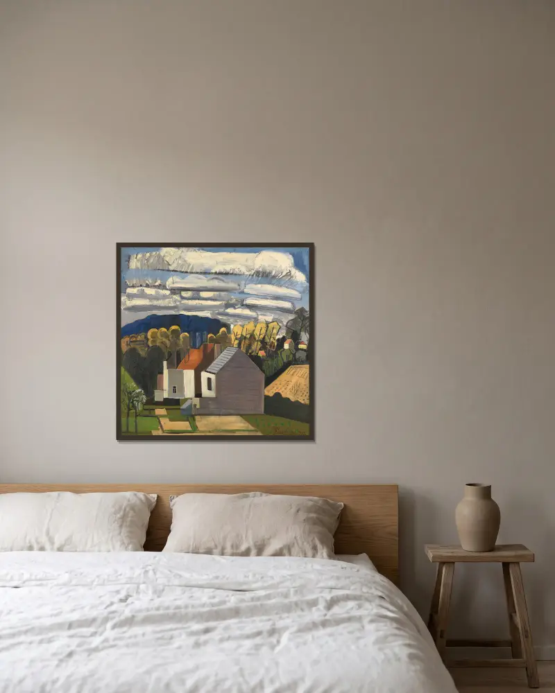 Sonnige Landschaft von Jean Brusselmans gerahmt an einer Wand