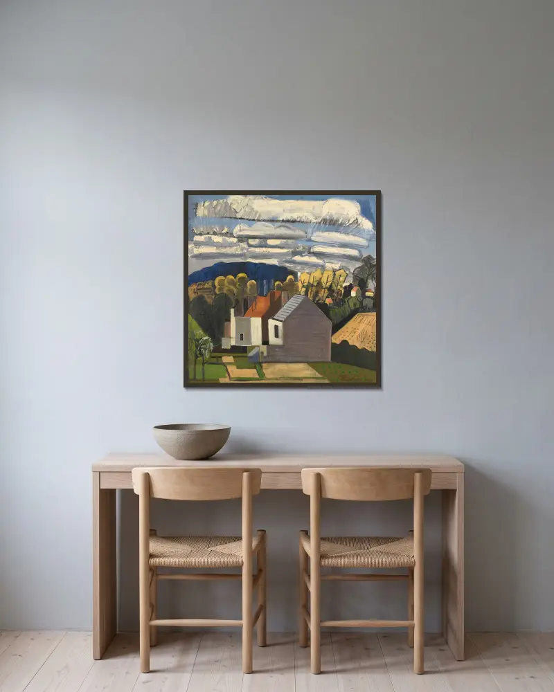 Sonnige Landschaft von Jean Brusselmans gerahmt an einer Wand