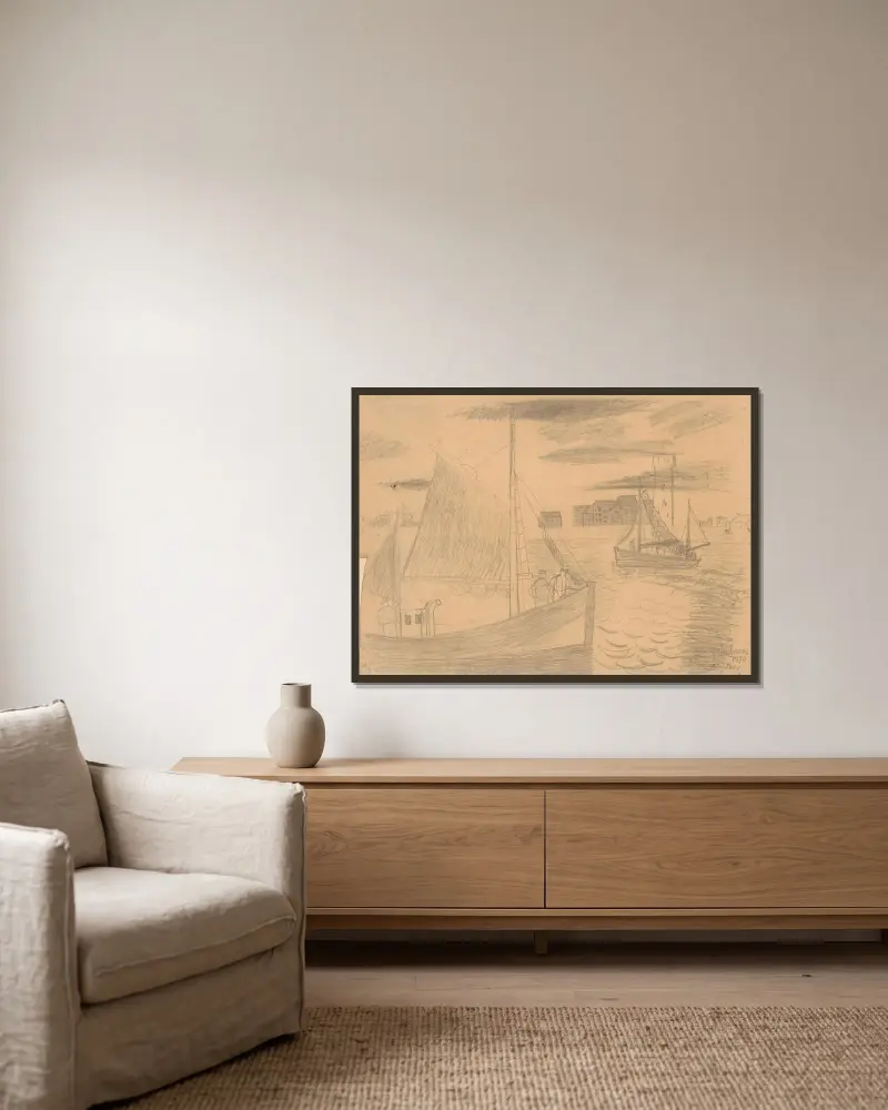 Zeebrugge von Jean Brusselmans gerahmt an einer Wand