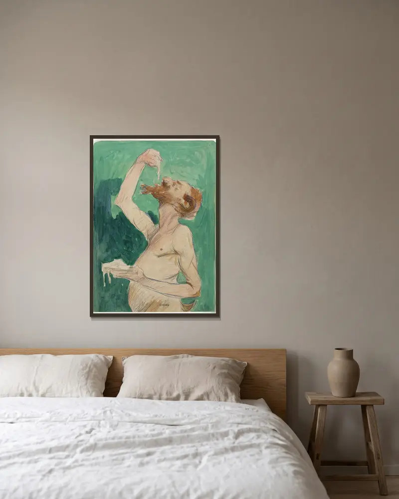 Faun, der Spaghetti isst von Jean d'Ylen gerahmt an einer Wand