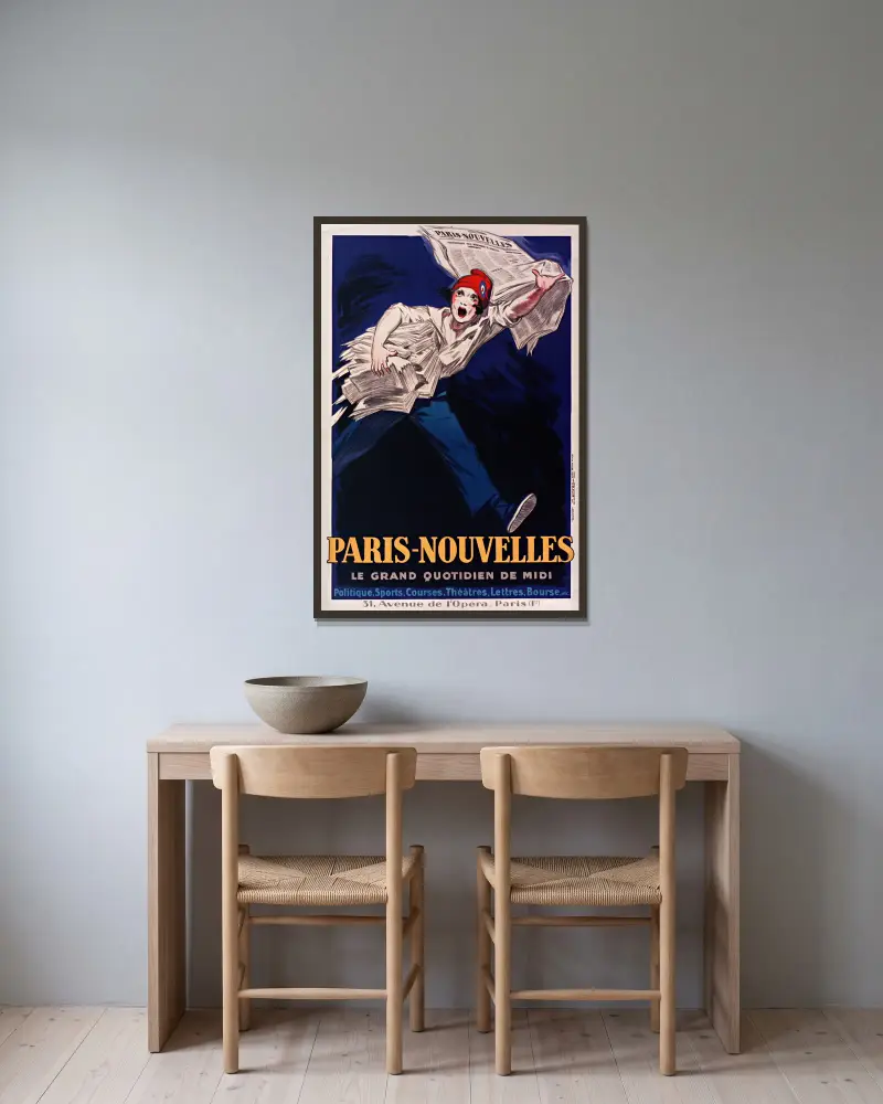 Paris-Nouvelles, le grand quotidien de Midi av Jean d'Ylen inramad på en vägg
