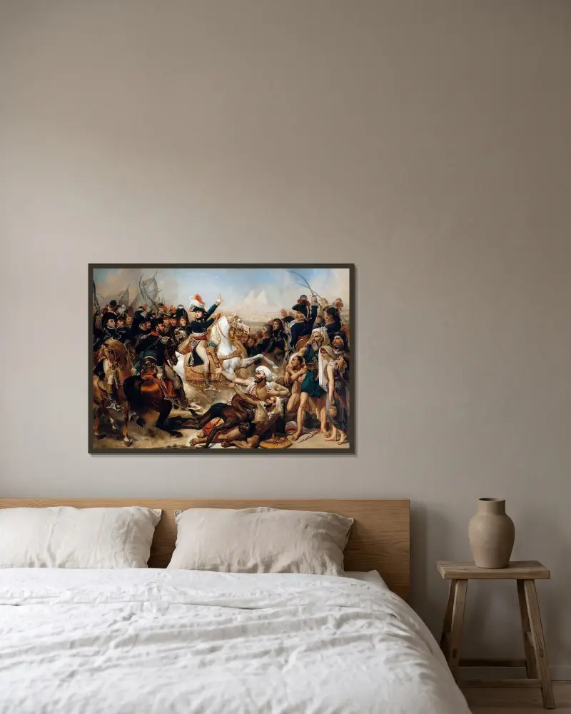 Slaget vid pyramiderna, 21 juli 1798 av Antoine-Jean Gros inramad på en vägg