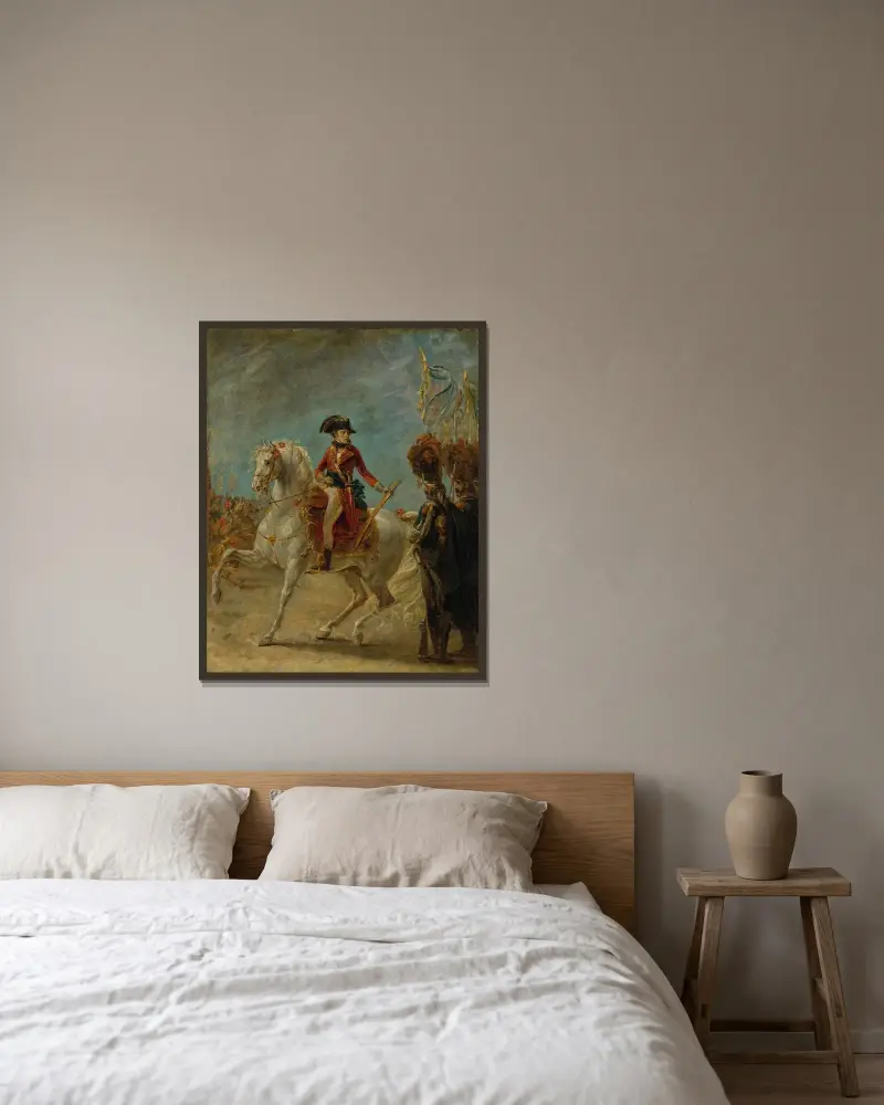 General Bonaparte överlämnar hederssabeln till gardets grenadjärer efter slaget vid Marengo av Antoine-Jean Gros inramad på en vägg