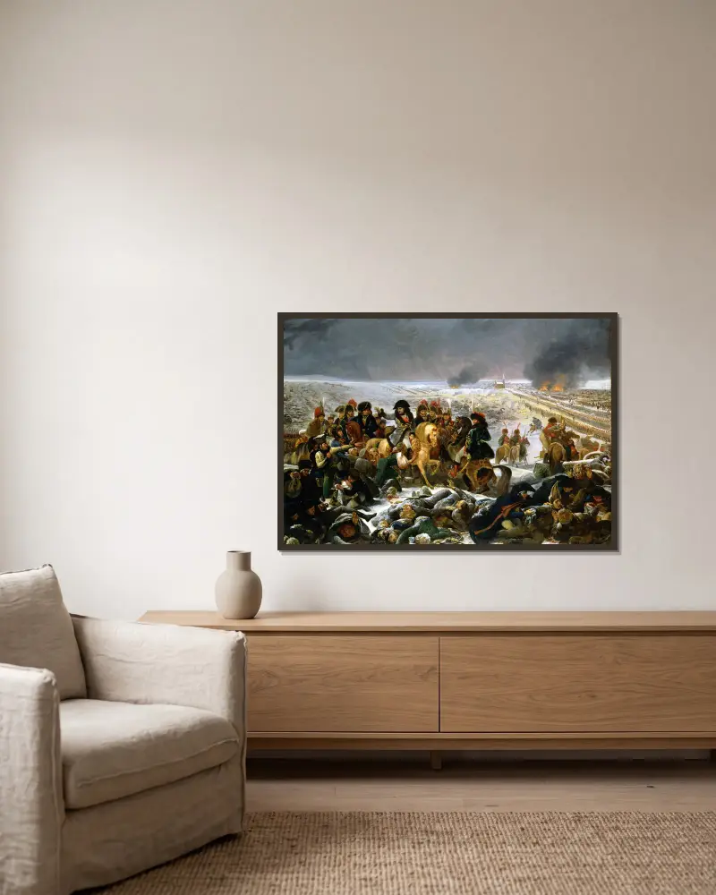 Napoleon on the Battlefield of Eylau av Antoine-Jean Gros inramad på en vägg