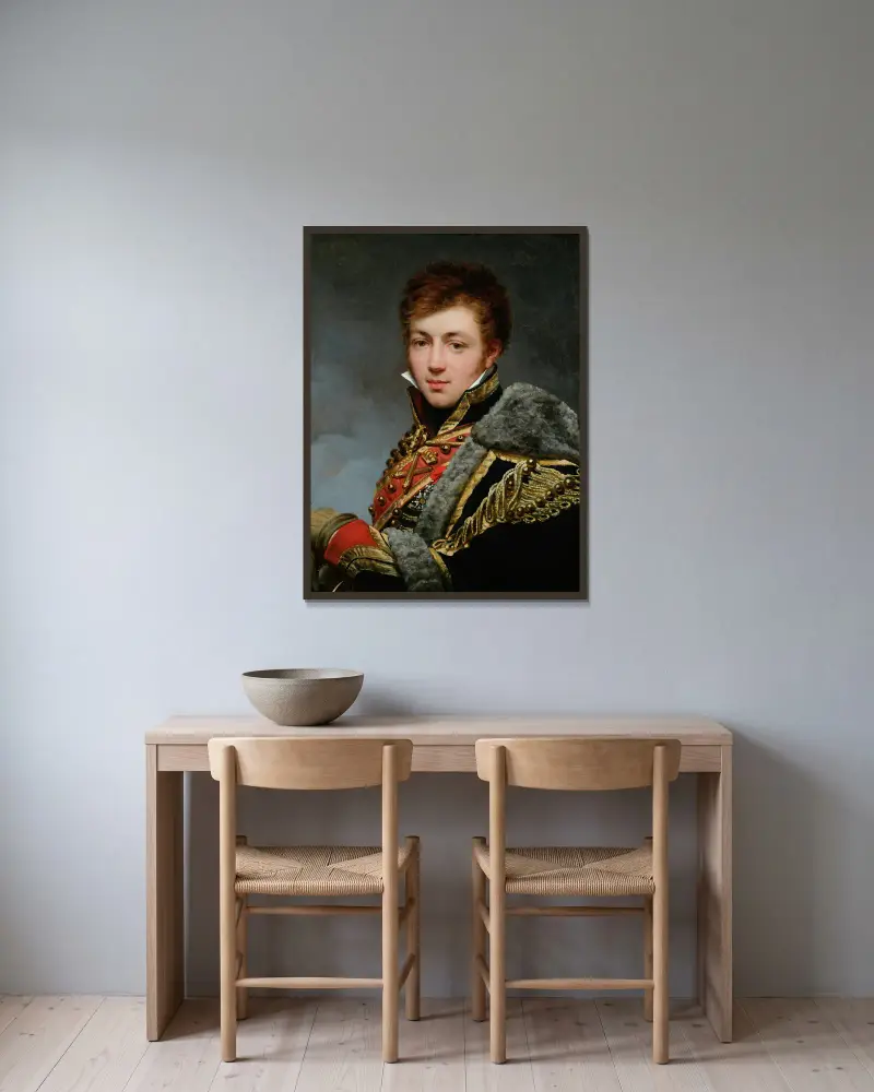 Portrait of Count Honoré de La Riboisière (1788-1868) av Antoine-Jean Gros inramad på en vägg