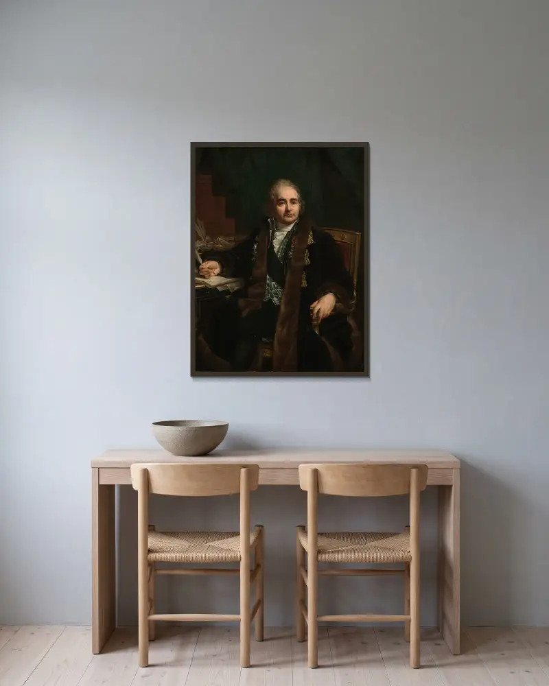 Portrait of Count Jean-Antoine Chaptal av Antoine-Jean Gros inramad på en vägg