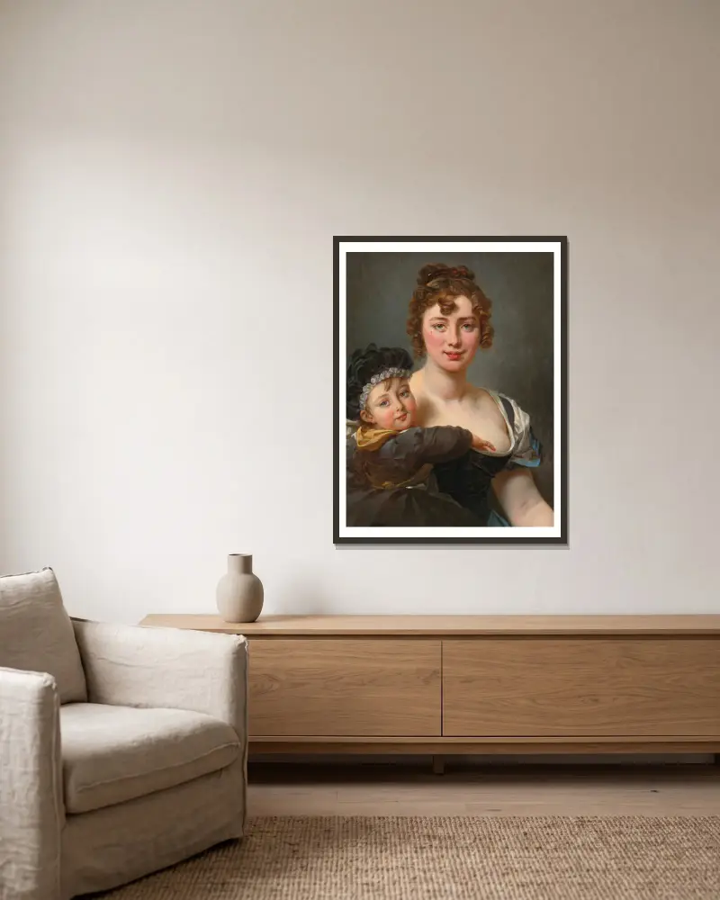 Portret Françoise Simonnier i jej córki, Antoine-Jean Gros w ramie na ścianie