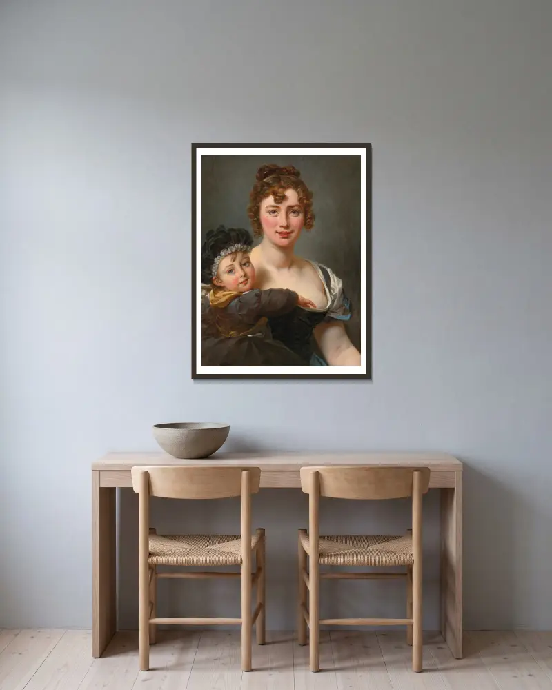 Portret Françoise Simonnier i jej córki, Antoine-Jean Gros w ramie na ścianie