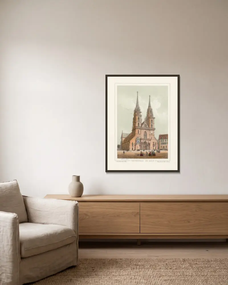 Basler Münster von Jean Jacottet gerahmt an einer Wand